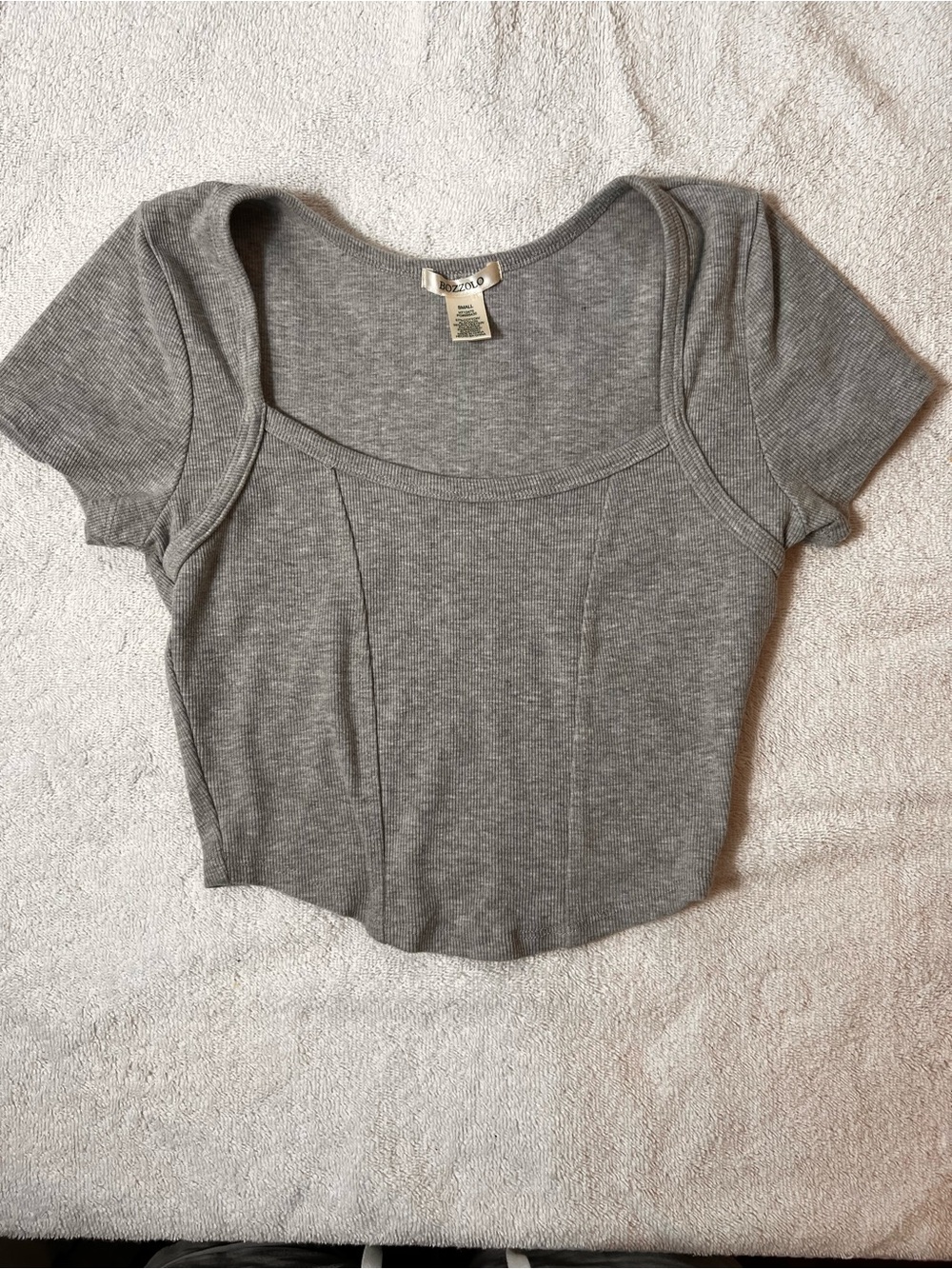 GREY RIBBED SHORT SLEEVE SCOOP NECK Women's Top SIZE SMALL